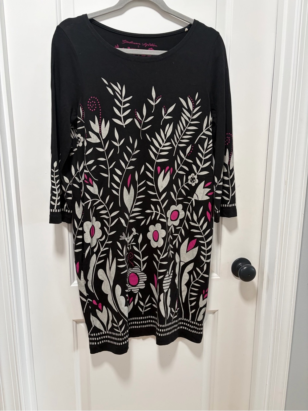 Gudrun Sjoden size Small Black Long Sleeve Dress Grey Flowers Organic Cotton